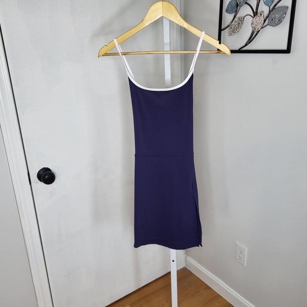 Halara Cloudful Air Navy Blue White Trim Criss-cross Side Slit Mini Dress Medium - Picture 3 of 6